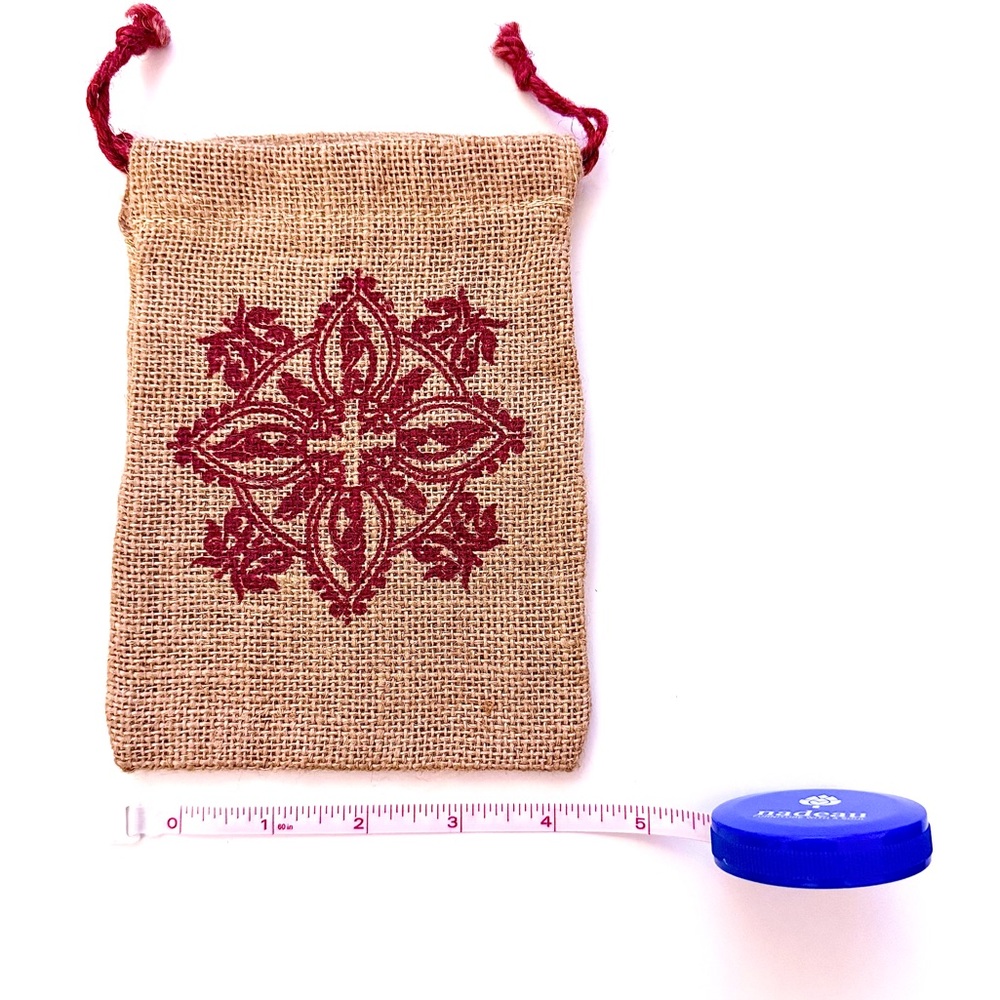 VINTAGE Red Patterned Burlap Drawstring Bag - image 2